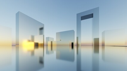 Leinwandbilder - 3d illustration of abstract minimal architecture background, geometric architectural with chrome or metallic arch design