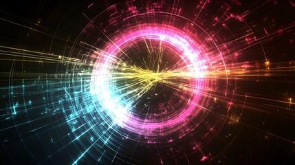 Wall Mural - Abstract Neon Circular Light Trails Background