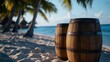 © Ashalina - Wooden Barrels on a Tropical Beach Paradise
