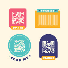 fun colorful qr code color set featuring barcodes with scan me text. perfect for marketing, e-commer