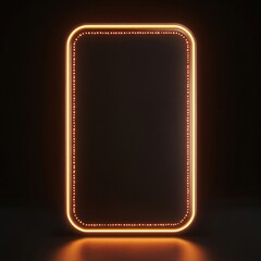 Modern setup with a rectangular neon frame showcasing a 3D badge with soft stitching.