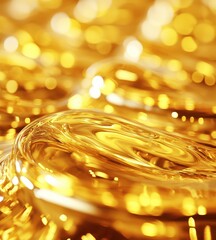 Aufkleber - Abstract Glowing Gold Background with Soft Reflections and Blurred Bokeh Highlights in Vibrant Warm Tones
