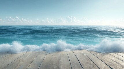 Wall Mural - Wooden Deck Overlooking a Tranquil Ocean Scene