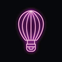 Wall Mural - Pink neon sign illustrating a hot air balloon glowing on a black background