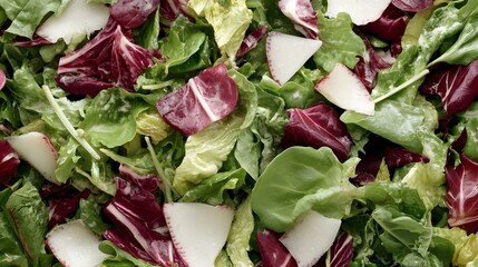 Canvas Print - Delicious Mixed Green Salad with Radicchio and Creamy Dressing