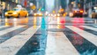 © UMPH.CREATIVE - Wet City Street Crosswalk at Night with Blurry Traffic Lights and Cars Rainy Day Urban Scene