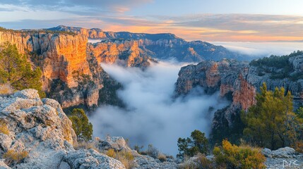 Wall Mural - Majestic Canyon Sunrise Cloudscape Overlooking Rugged Terrain