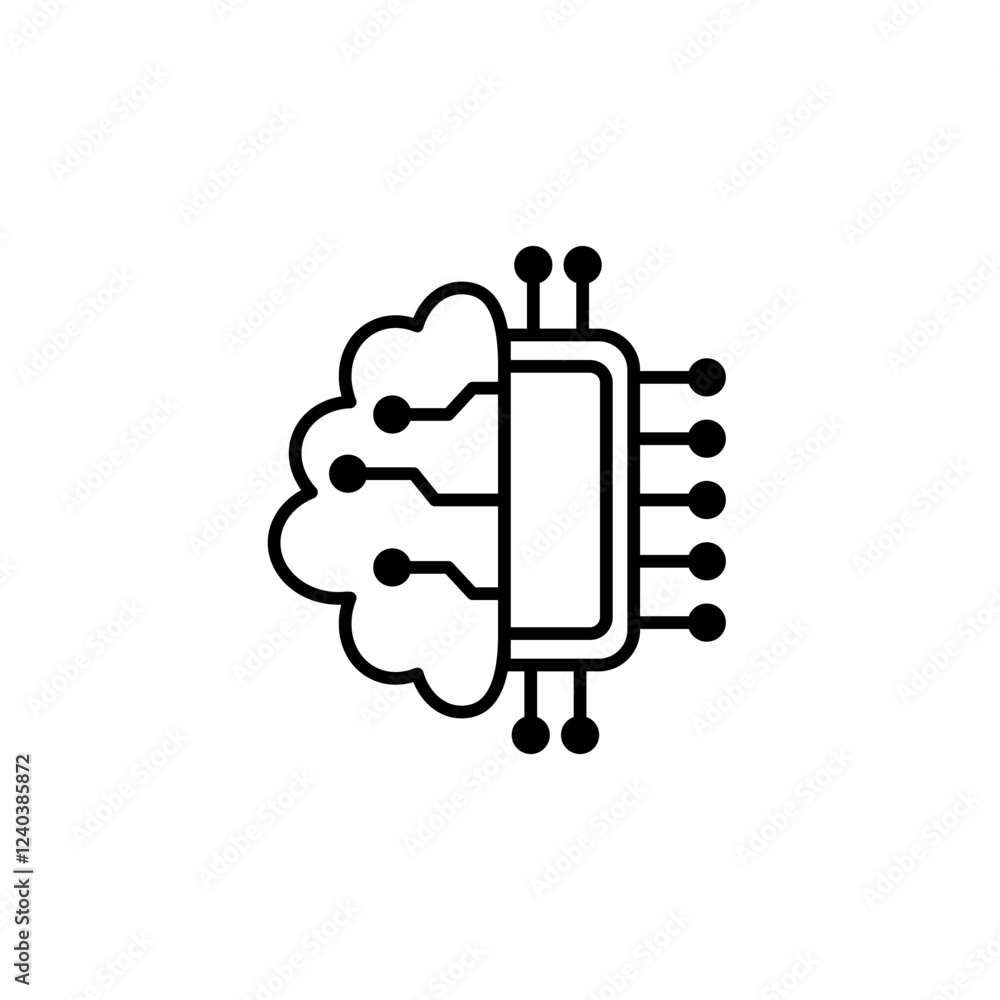 AI brain circuit board icon, Artificial intelligence technological chip ...