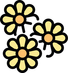 Wall Mural - Three yellow daisies with orange centers are blooming together, creating a cheerful and vibrant scene