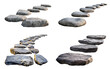 © Sandra Chia - Set collection of rock stone curved stepping step stairs stairway bridge footbridge path pathway on transparent cutout PNG. Many different style. Mockup template for design