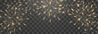 © Leonid - Festive gold fireworks with brightly shining sparks. Holiday fireworks. Realistic sparks and explosions. Golden pyrotechnics show. Vector isolated on png background