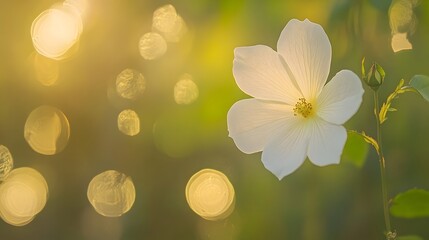 Wall Mural - Golden Hour White Flower Bloom Closeup Nature Photography