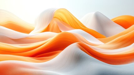 Wall Mural - Abstract orange white waves, flowing fabric, light background, website design