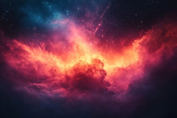 Aufkleber - Celestial explosion illuminates night sky with vibrant hues of orange, purple, and blue over swirling cosmic clouds