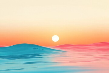 Fototapete - Calm ocean waves under a vibrant sunset with gentle colors blending at the horizon. Generative AI