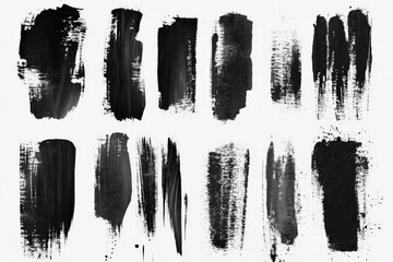 Aufkleber - Abstract black brush strokes on a white background showcasing various textures and techniques in contemporary art