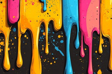 Aufkleber - Vibrant paint drips create a colorful abstract art piece on a dark background during daytime