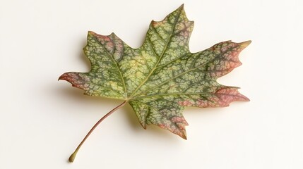 Canvas Print - Intricate Green and Red Autumn Maple Leaf on White Background