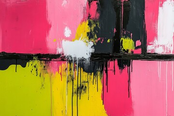 Aufkleber - Bold abstract artwork with vibrant colors showcasing dynamic splashes and drips in a modern gallery space
