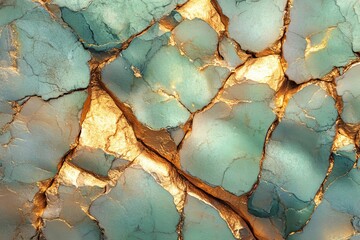 Aufkleber - Elegant teal and gold abstract texture showing natural cracks and patterns in a contemporary design