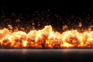 Poster - Dramatic explosion with fire and smoke creating an intense visual effect in a dark setting