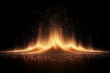 Poster - Dynamic golden wave of light particles emanating from a dark background creating an energetic abstract display