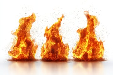 Poster - Flames of fire dancing in a bright space creating a dramatic visual effect on a white background