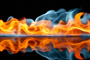 Aufkleber - Vibrant flames dance and reflect against a dark background creating a mesmerizing display of light and color