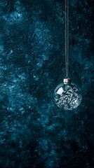 Wall Mural - Elegant Crystal Christmas Ornament Hanging Dark Blue Background