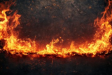 Poster - Fiery flames dance vigorously against a dark textured background during a night display of natural energy
