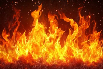 Poster - Flames dance energetically in a fiery display, illuminating the darkness with vibrant orange and yellow hues