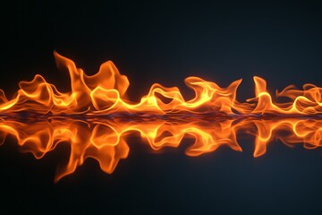 Poster - Flickering flames create a mesmerizing reflection on a dark surface during a night setting