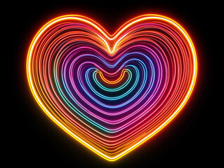 Wall Mural - Neon heart isolated on black background