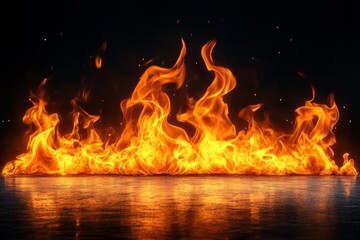 Poster - Bright flames dance upwards against a dark background, creating a striking contrast during the night