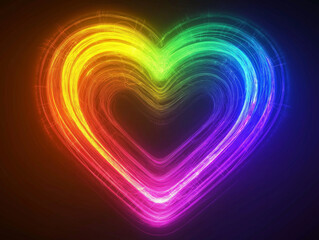 Wall Mural - rainbow neon heart isolated on black background