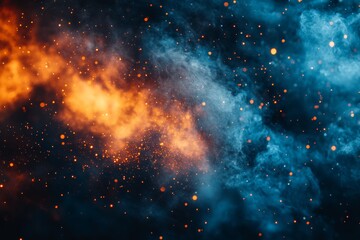 Poster - Cosmic interplay of fiery orange and cool blue hues creating a stunning visual spectacle in the universe