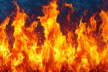 Poster - Bright flames rise fiercely against a dark background creating a mesmerizing display of fire and heat