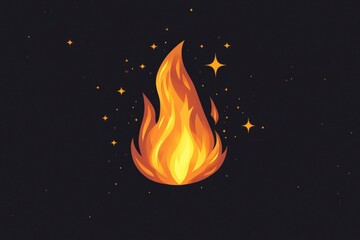 Poster - Bright flame with sparkling stars illuminates a dark background in a vibrant digital design