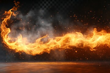 Poster - Dynamic flames with sparks and smoke create an intense visual display in a dark environment