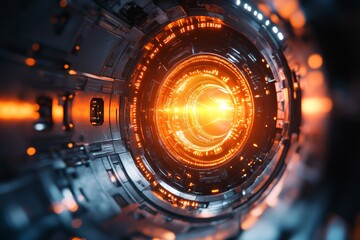 Fototapete - Futuristic design featuring a glowing core surrounded by intricate metallic structures