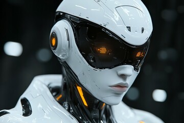 Aufkleber - Futuristic robot with sleek design and glowing elements standing against a high-tech background