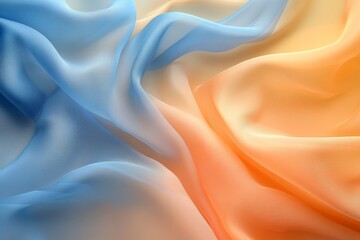 Poster - Soft fabric draped in blue and orange hues showcases delicate textures and flowing patterns for a serene design element
