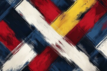 Aufkleber - Colorful abstract composition with bold red, blue, white, and yellow brushstrokes creating a dynamic pattern