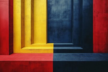Poster - colorful geometric patterns create an abstract composition in vibrant hues of yellow, red, and blue