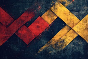 Poster - Abstract art with bold red and yellow geometric shapes on a dark textured background