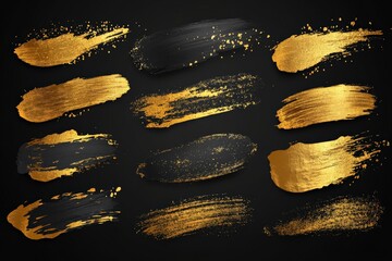 Aufkleber - Black and gold brush strokes creating an elegant and artistic design for abstract backgrounds or invitations