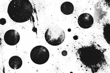Leinwandbilder - Abstract black and white cosmic illustration featuring various circles and splatters on a light background