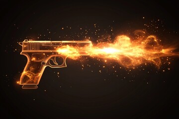 Poster - Flames surge from a glowing pistol illustrating power and intensity during a dramatic moment
