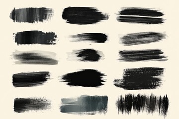 Poster - Black and gray paint strokes on a light background showcasing artistic brush techniques and textures for design inspiration