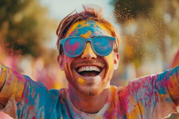 Wall Mural - Joyful celebration of color at a vibrant outdoor festival during the day with people enjoying themselves